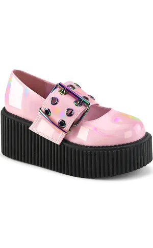 CREEPER-230 Baby Pink Holo Mary Janes