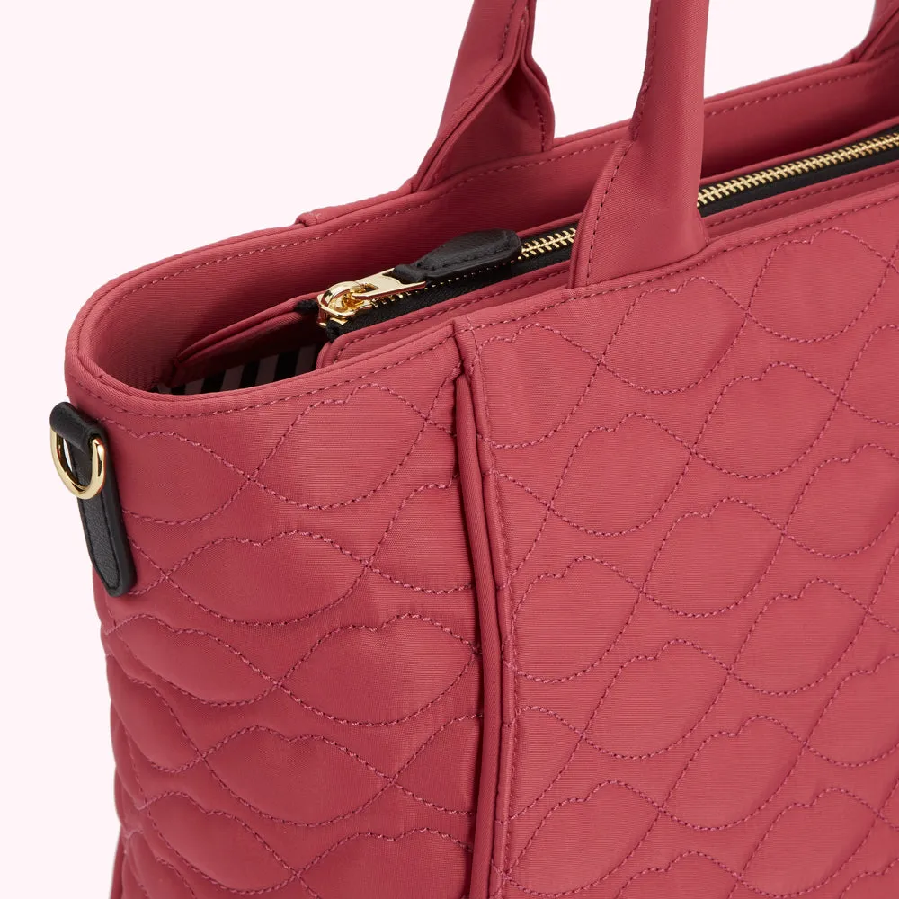 DUSTY PINK QUILTED LIPS CARLY TOTE BAG