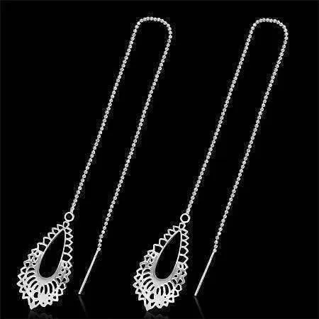 Edgy Filigree Teardrop Silver Thread Earrings