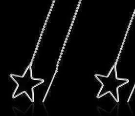 Edgy Wired Star Outline Silver Thread Earrings