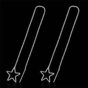 Edgy Wired Star Outline Silver Thread Earrings