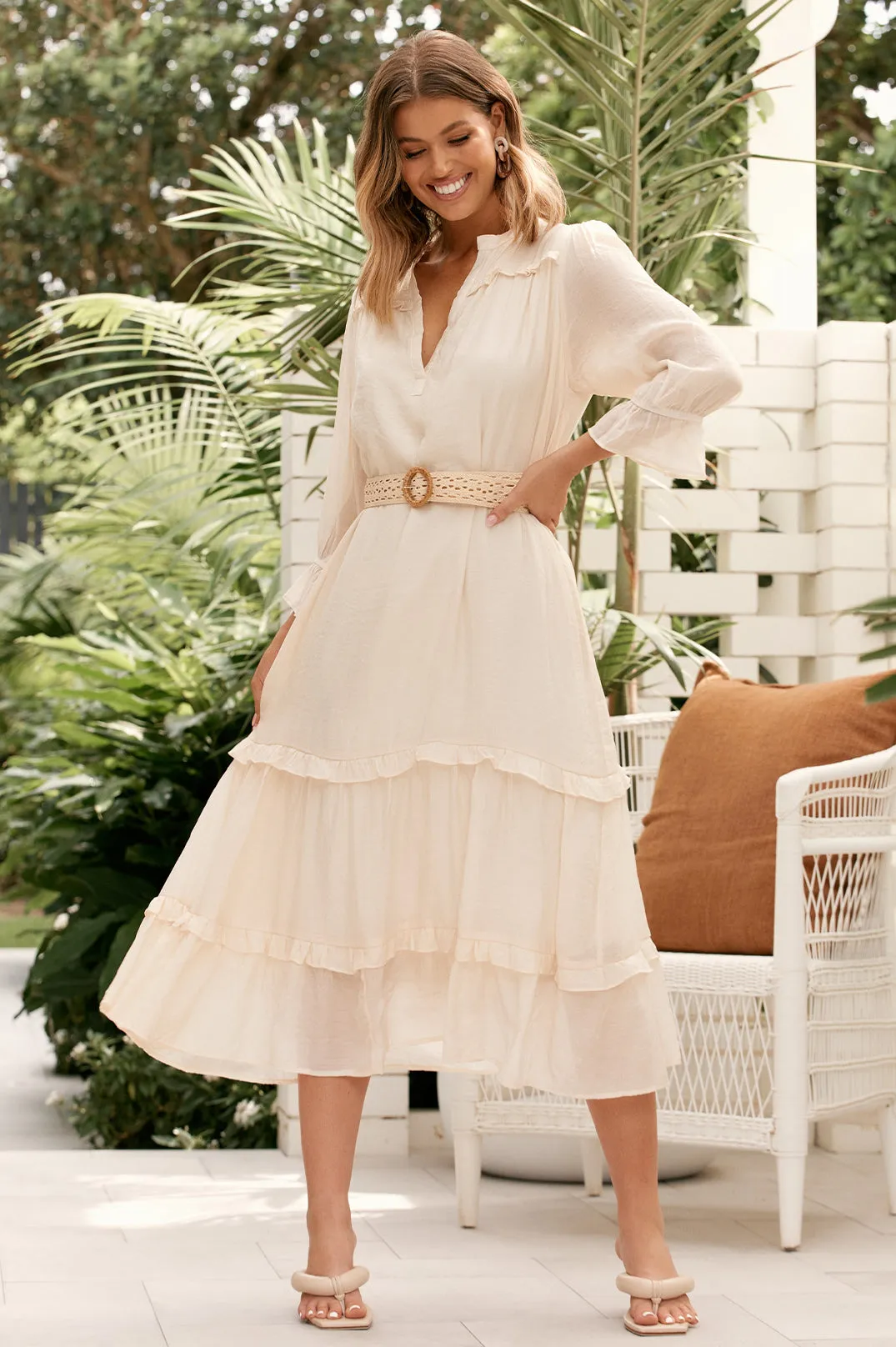 Elegant and Feminine - Cream Frill Dress made from a blend of Bamboo, Cottle and Tencel