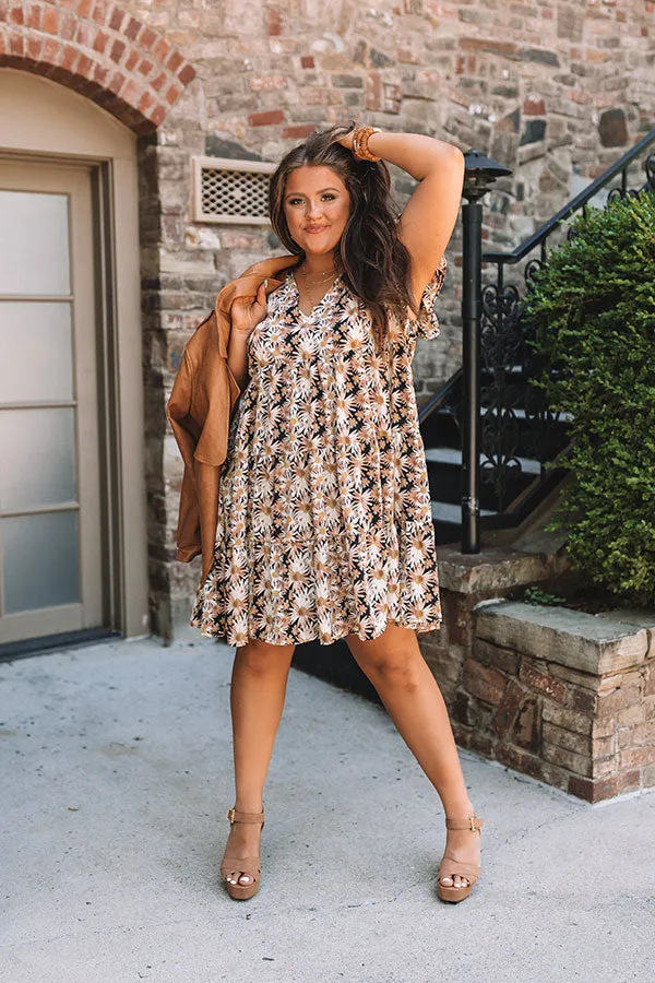 Everyday Beautiful Floral Shift Dress In Black Curves