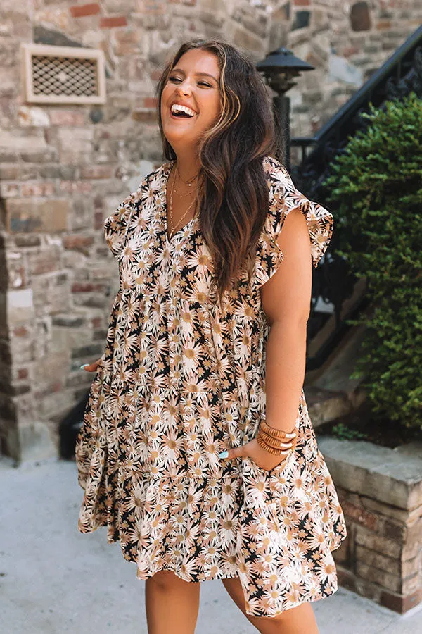 Everyday Beautiful Floral Shift Dress In Black Curves