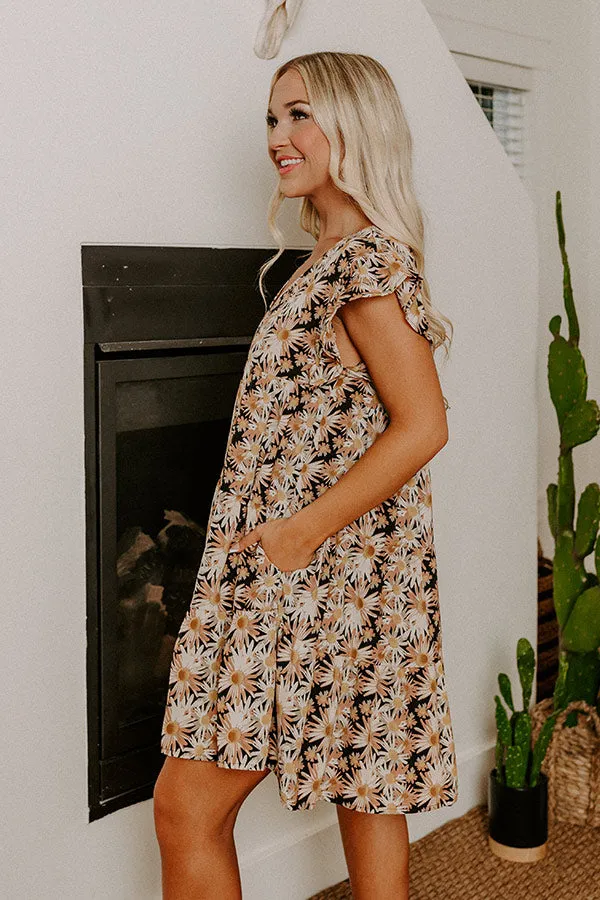 Everyday Beautiful Floral Shift Dress In Black