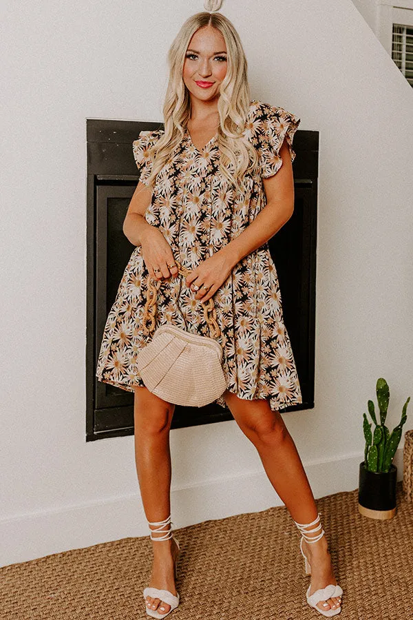 Everyday Beautiful Floral Shift Dress In Black