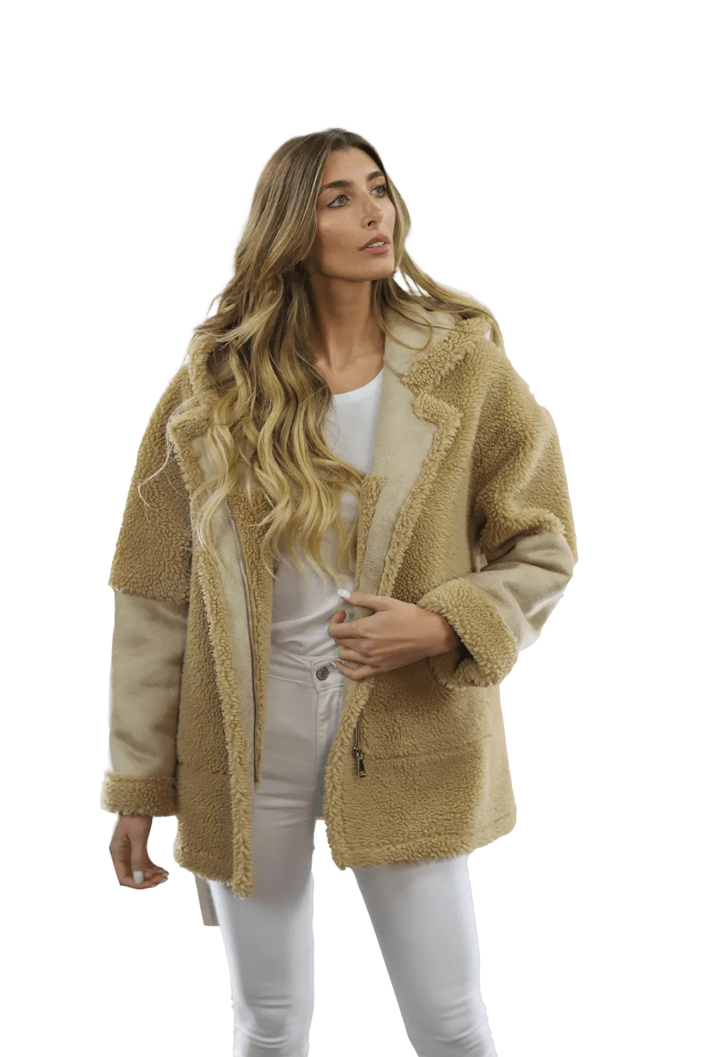 Faux Fur Teddy Coat with Hood