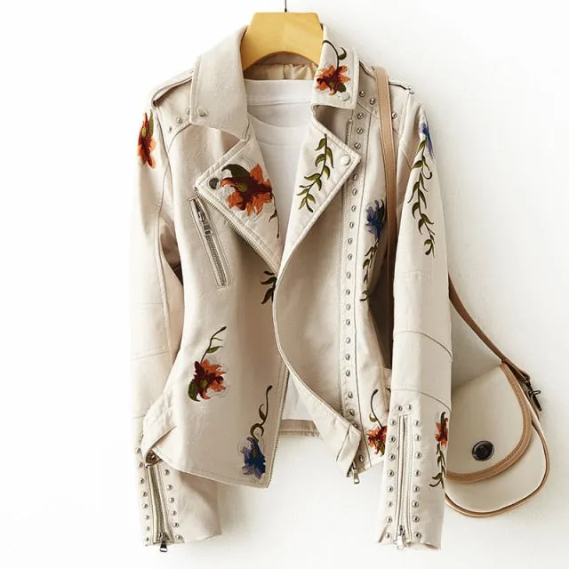 Floral Print Retro Style Biker Jacket