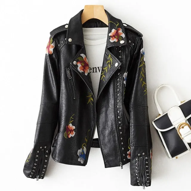 Floral Print Retro Style Biker Jacket