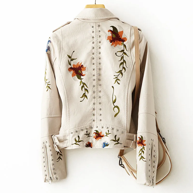 Floral Print Retro Style Biker Jacket