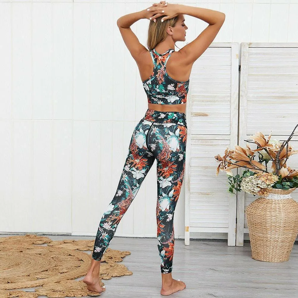 Flower Print Yoga Pants Set