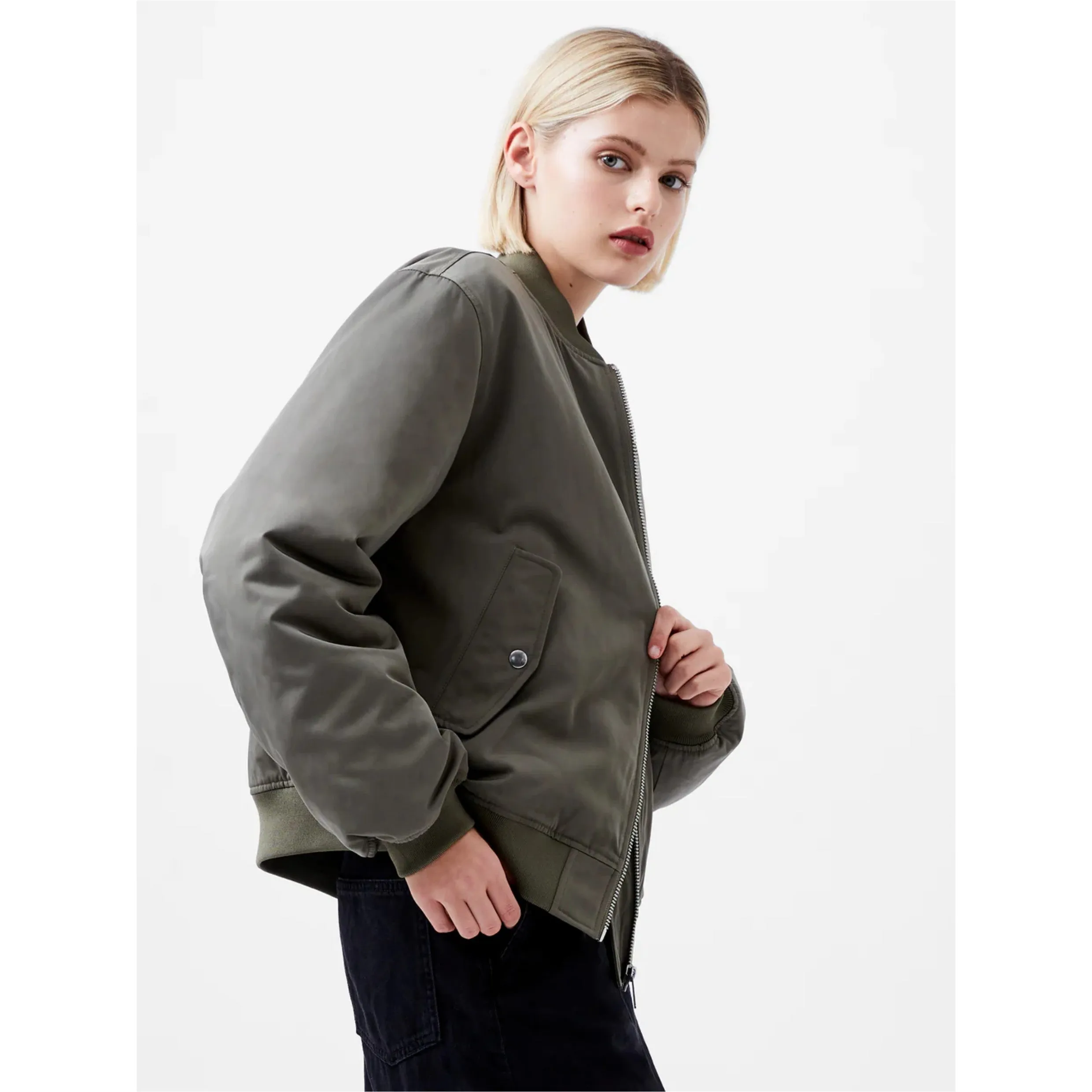 French Connection Behati Bomber in Dusted Khaki 75XAO