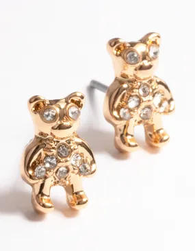 Gold Diamante Teddy Stud Earrings