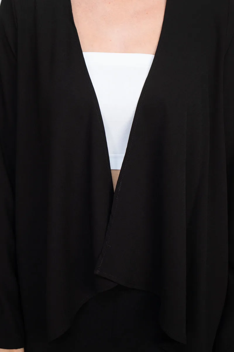 Grace Open Front Long Sleeve Solid Crepe Jacket