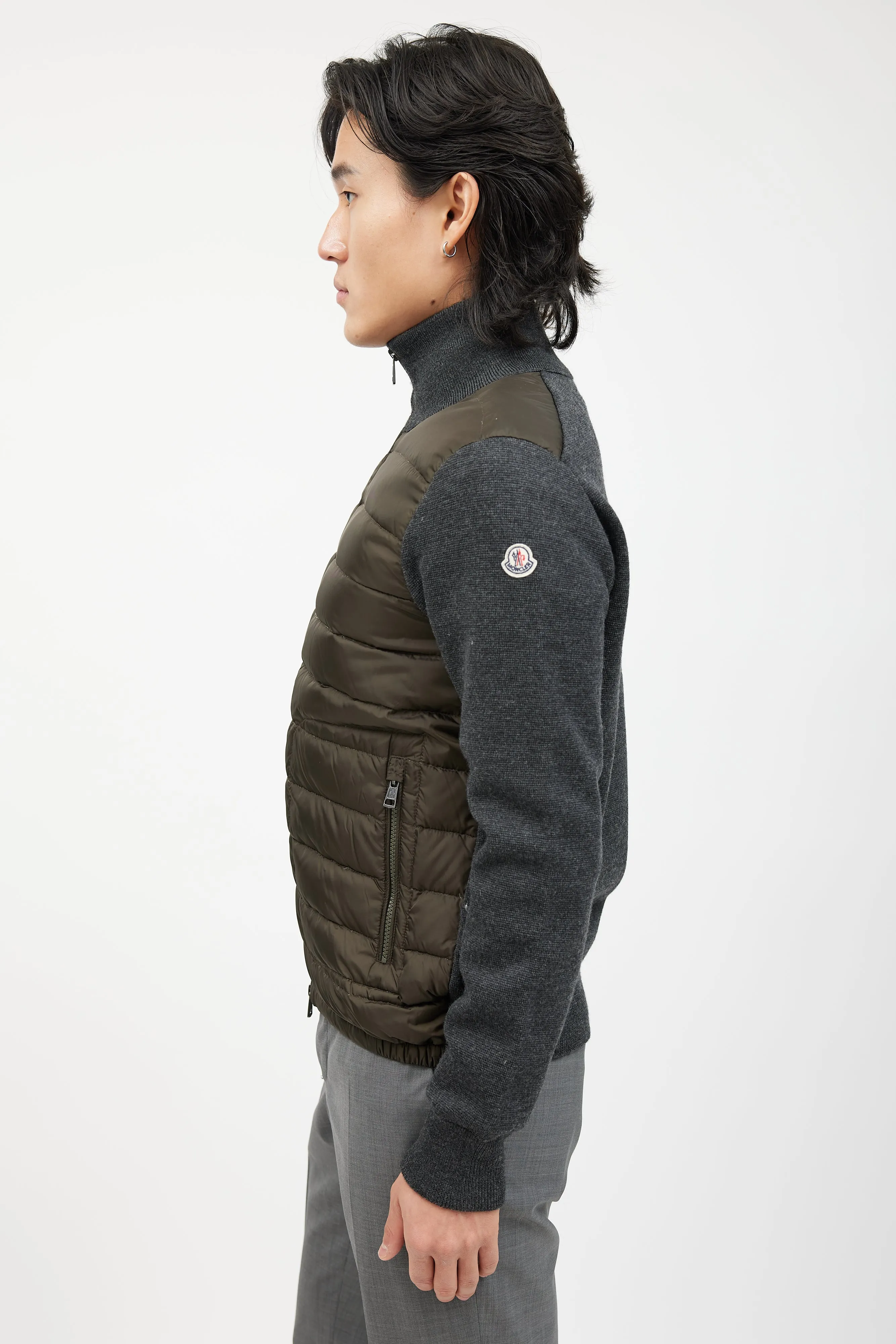 Green & Grey Knit Quilted Down Jacket