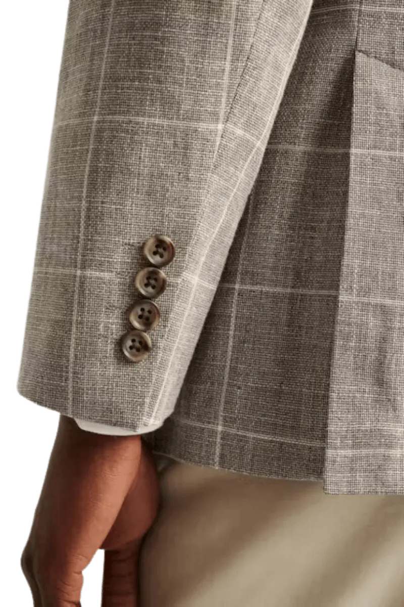 Grey Windowpane Notch Lape Single Breasted Jacket