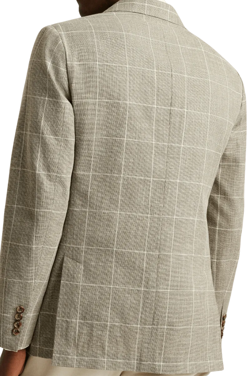 Grey Windowpane Notch Lape Single Breasted Jacket