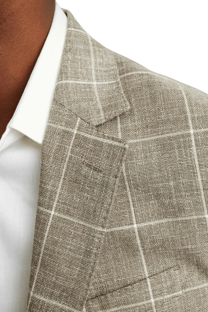 Grey Windowpane Notch Lape Single Breasted Jacket