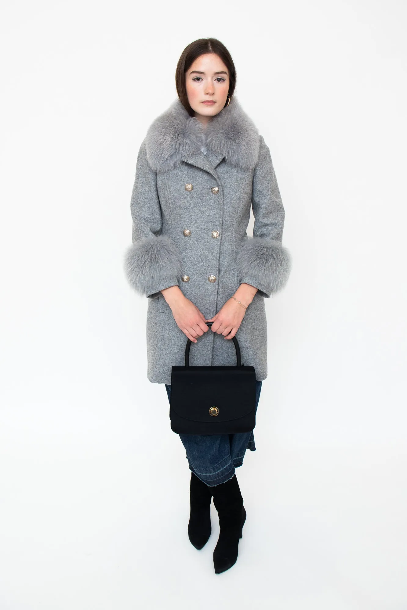 Grey Wool   Fur Peacoat