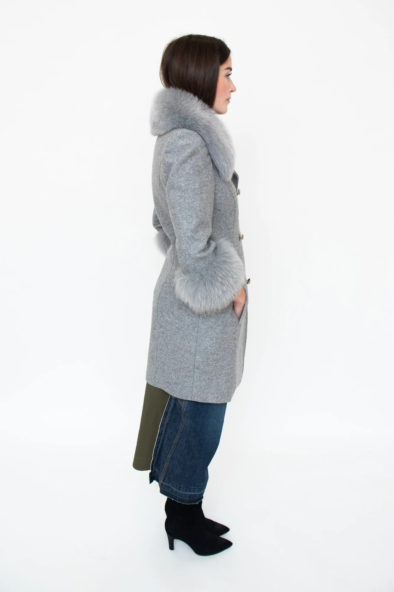 Grey Wool   Fur Peacoat