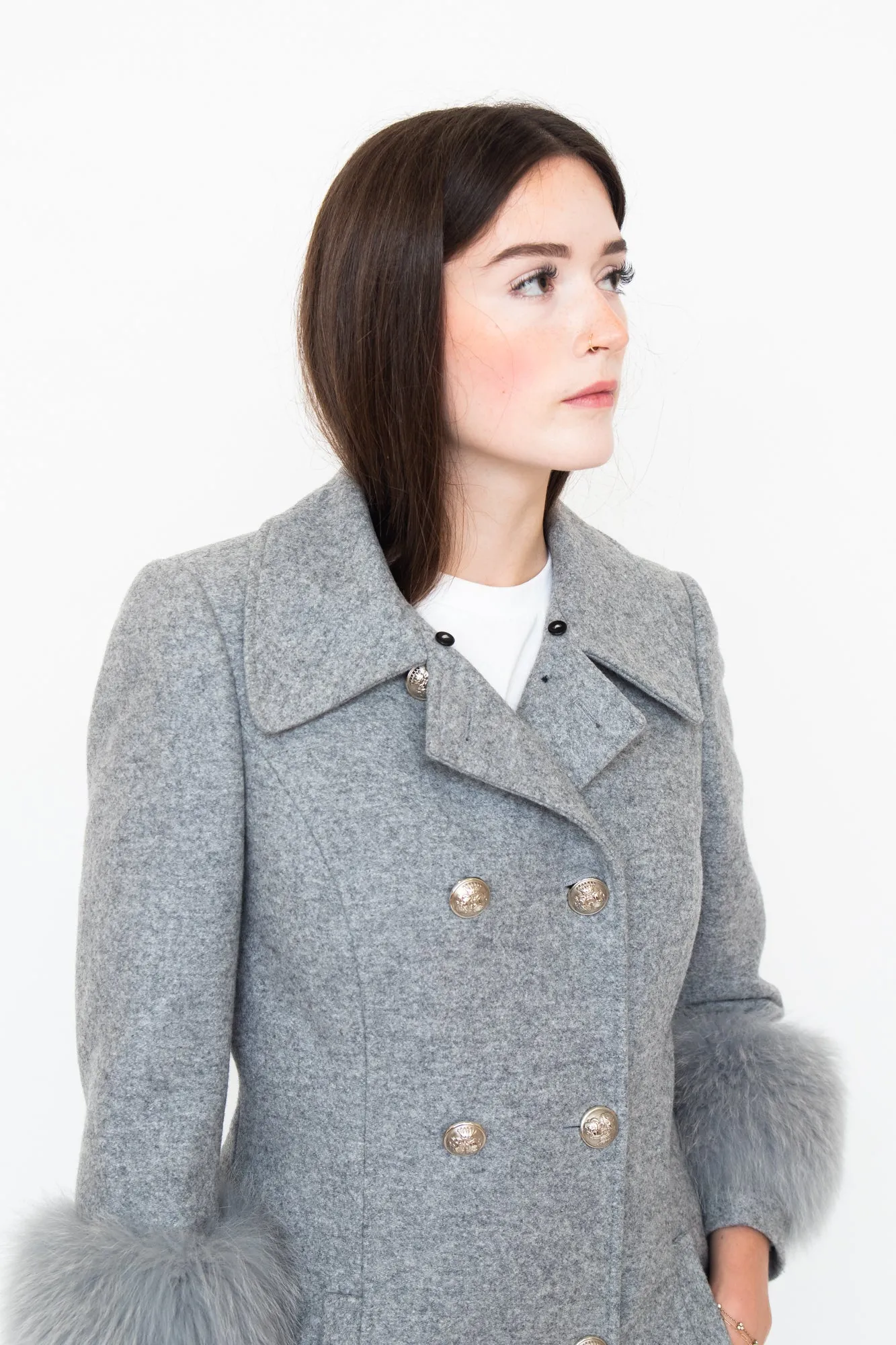 Grey Wool   Fur Peacoat