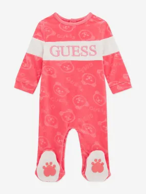 Guess Baby Girls Chenille Teddy Babygrow in Pink