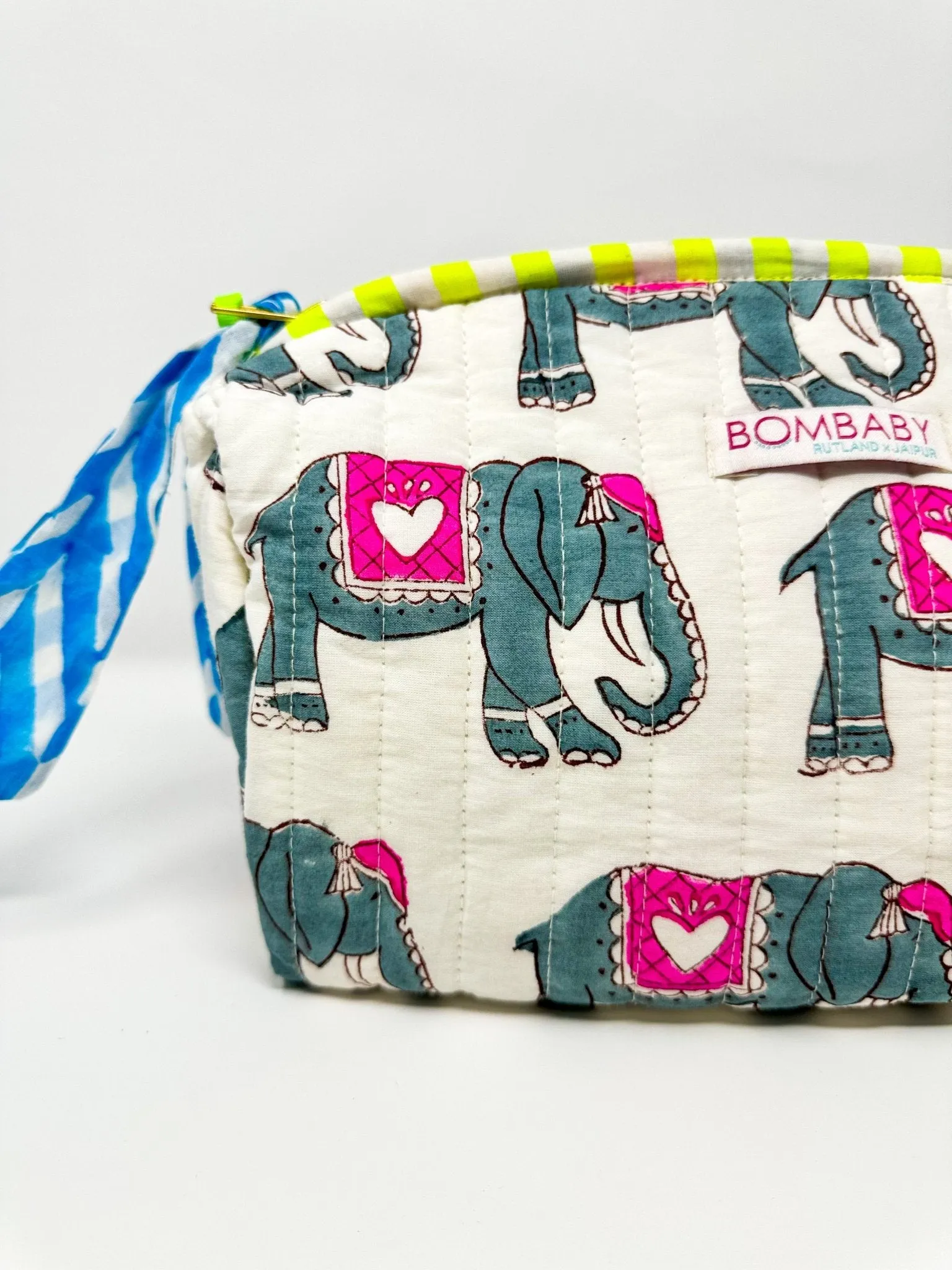 Handmade Block Print Quilted Wash Bag | Amara's Elephant