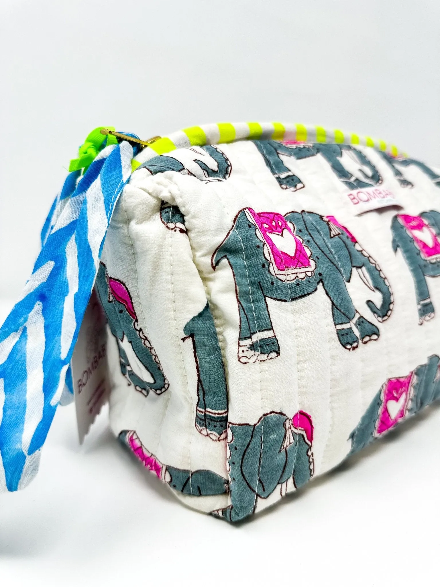 Handmade Block Print Quilted Wash Bag | Amara's Elephant