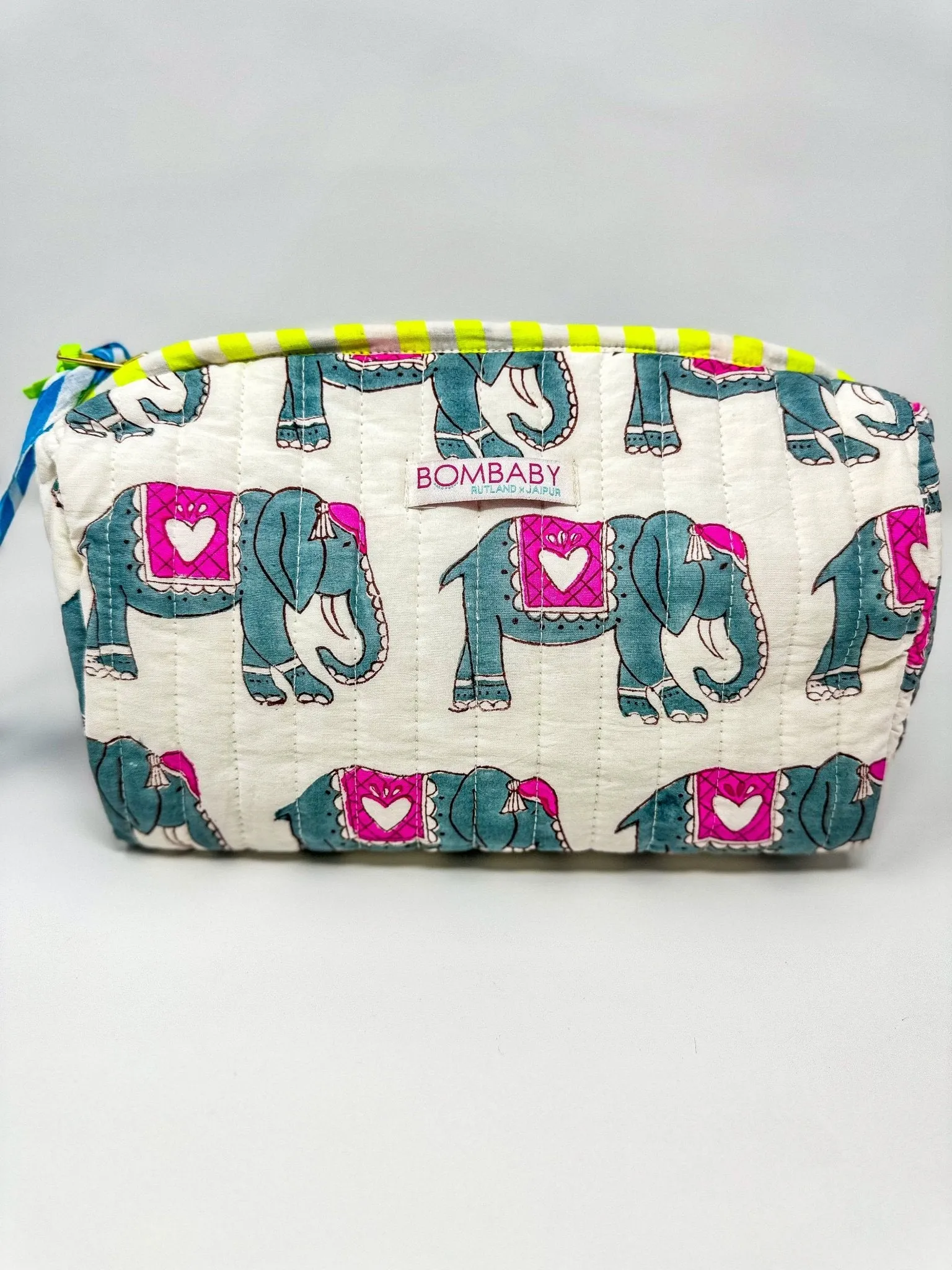 Handmade Block Print Quilted Wash Bag | Amara's Elephant