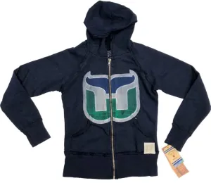 Hartford Whalers Retro Brand WOMEN Navy Full Zip Up Hooded Vintage Jacket