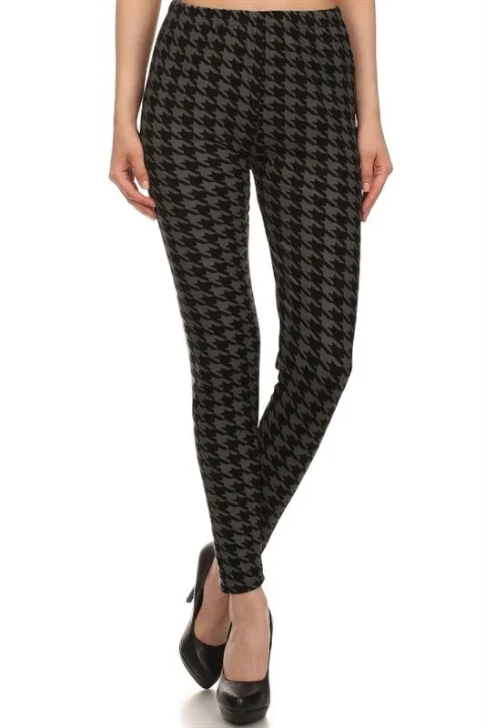 High-Waist Houndstooth Leggings in Black & Grey - Plus