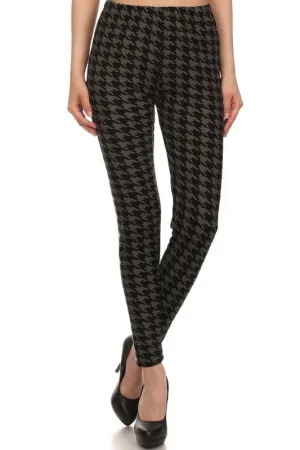 High-Waist Houndstooth Leggings in Black & Grey