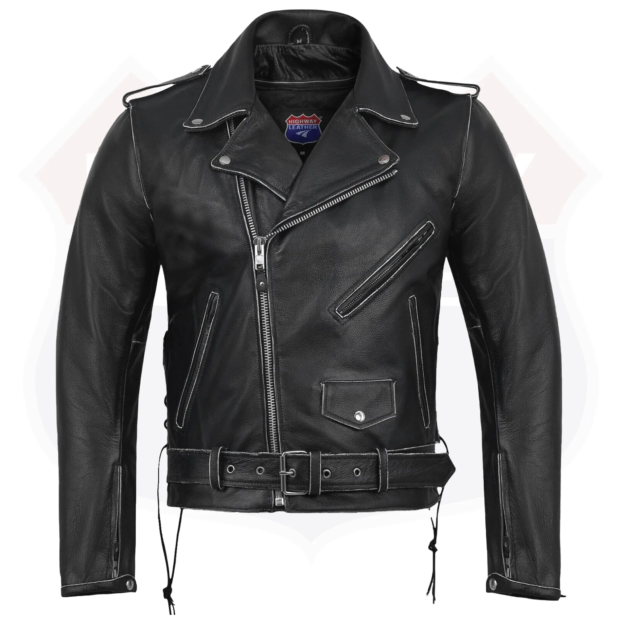 HL10205Grey OLDSCHOOL New Old School Police Style Motorcycle Leather Jacket 2 Ammo pocket