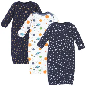 Hudson Baby Quilted Cotton Gowns 3pk, Metallic Stars