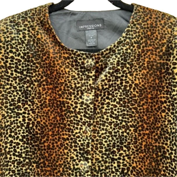 Impressions Lifestyle Vintage 80s Velour Animal Print Mob Wife Button Jacket - M