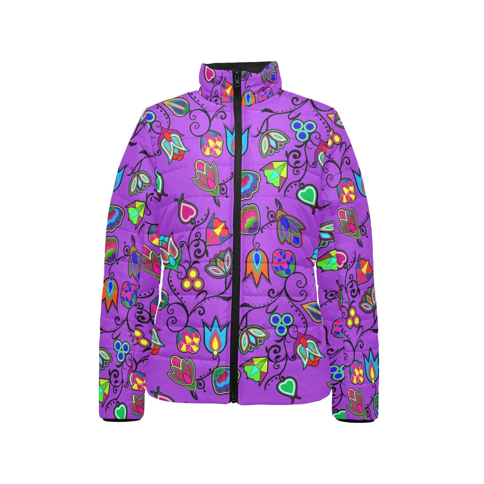 Indigenous Paisley Dark Orchid Women's Stand Collar Padded Jacket