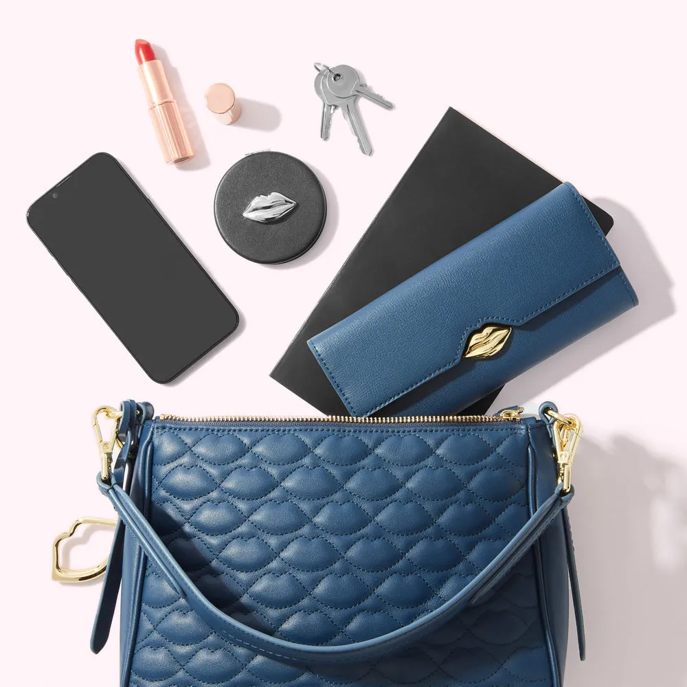 INDIGO QUILTED LIP CALLIE CROSSBODY BAG