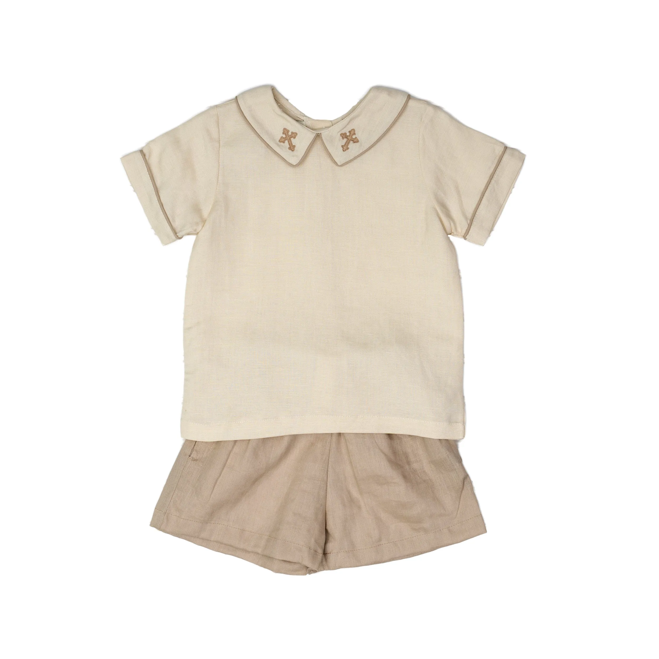 Isailah Tan Linen Cross Short Set