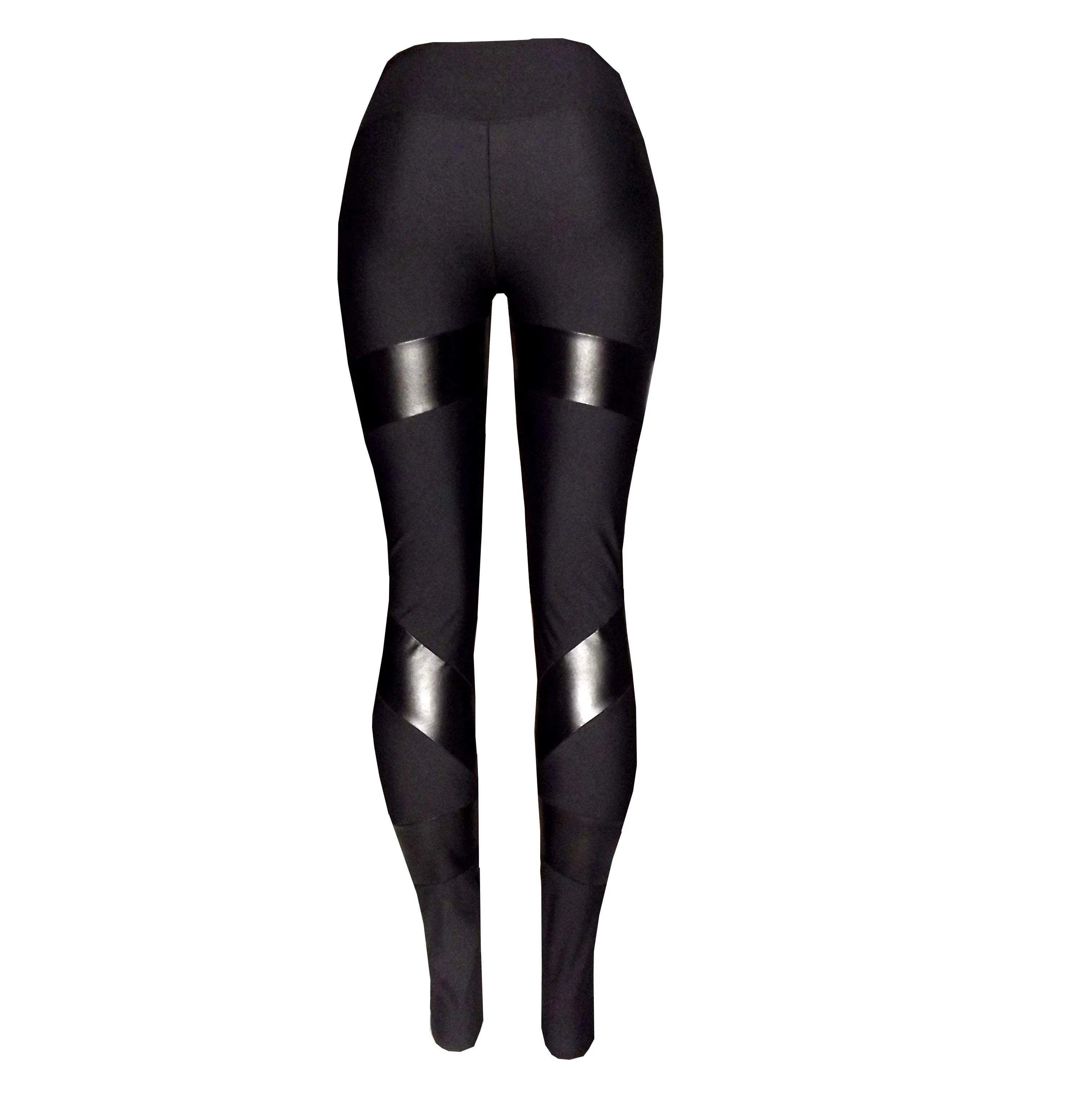 Italian Lycra Gym Leggings featuring pleather panels- Australian Made