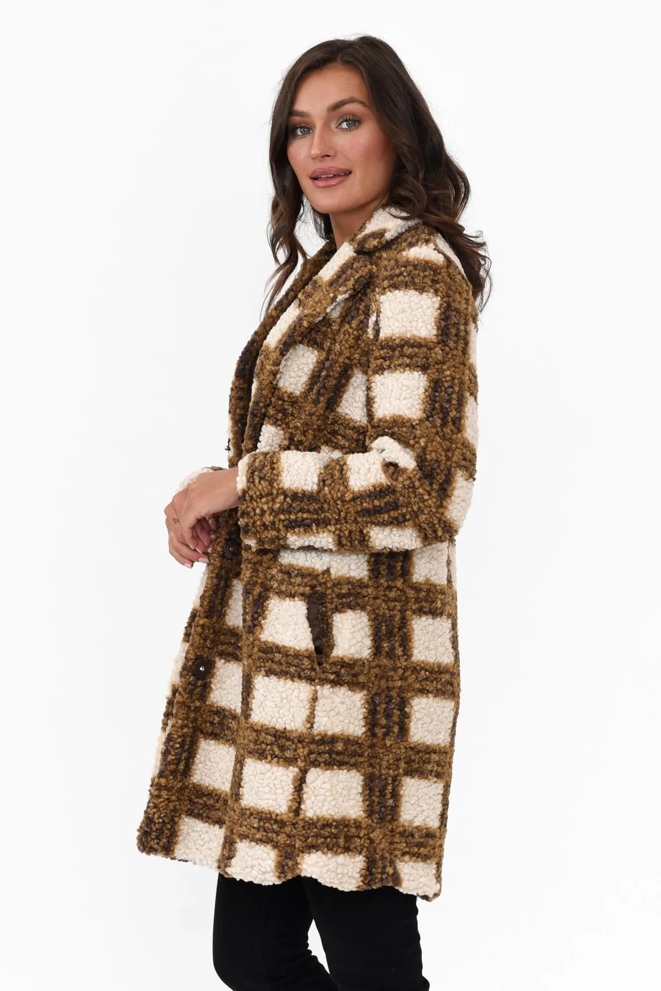 Jungle Caramel Check Coat