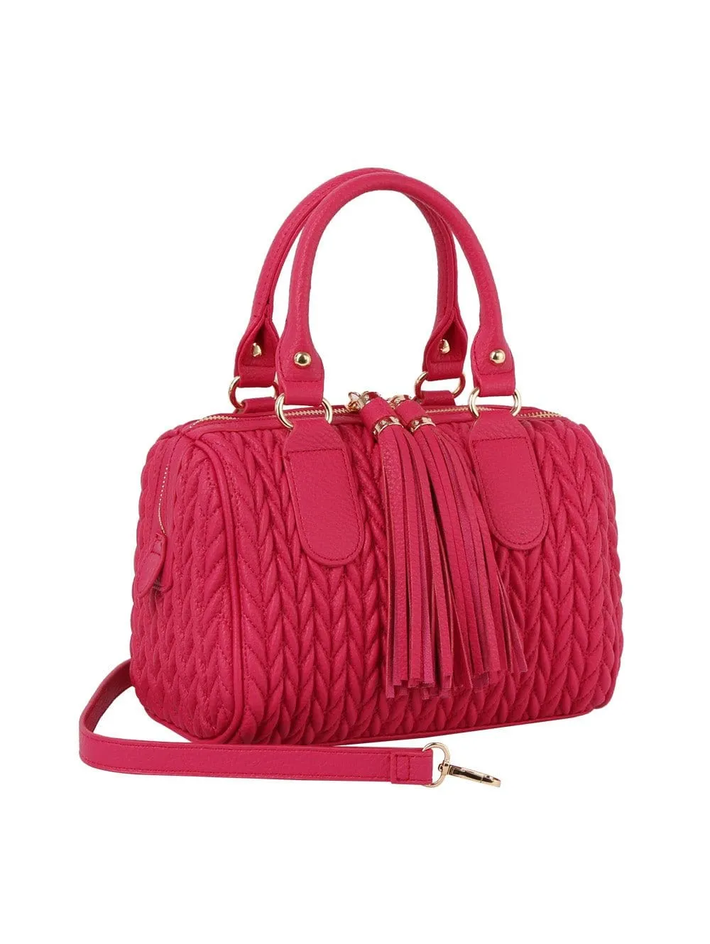 JY0499 Lea Chevron Quilted Satchel With Tassel