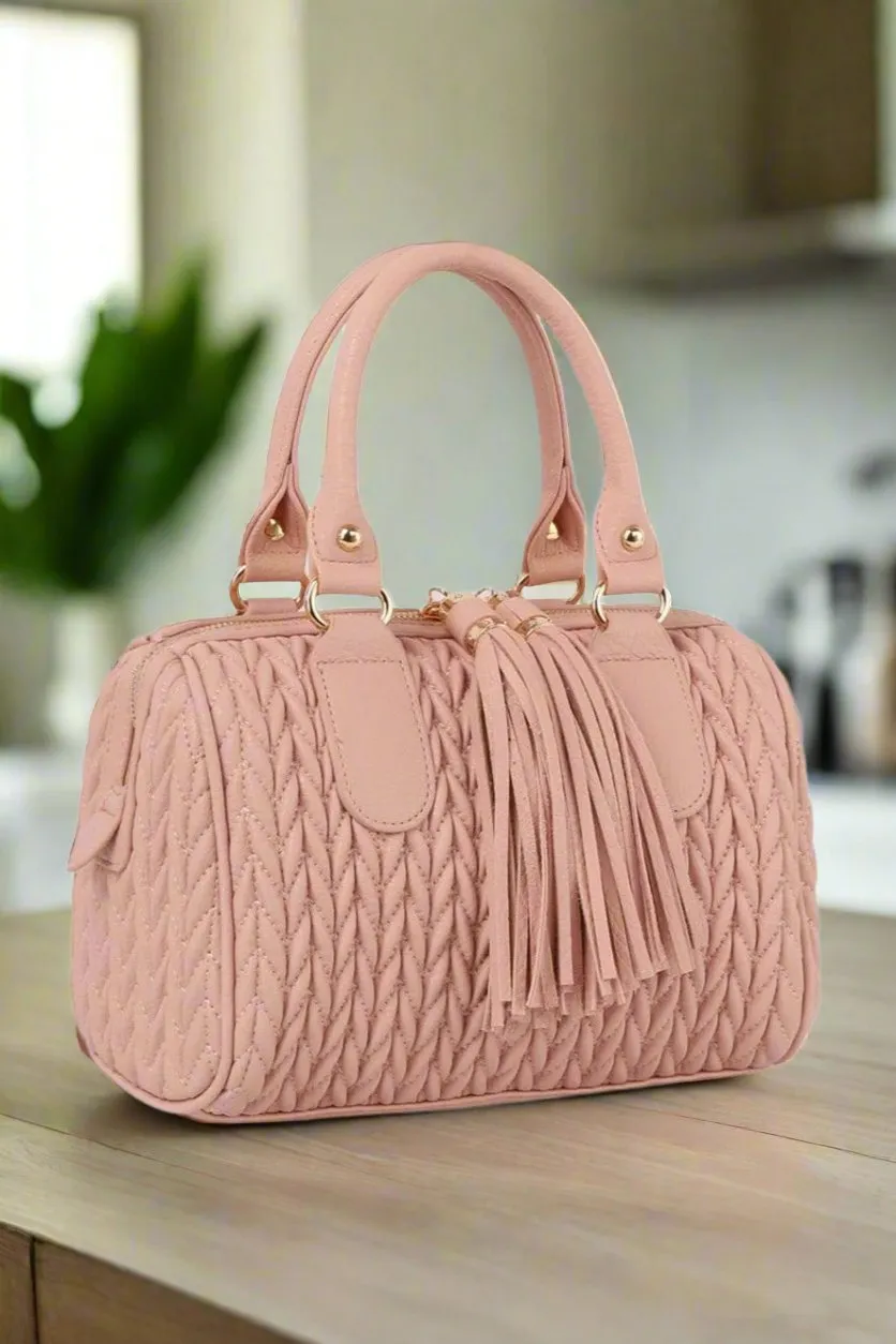 JY0499 Lea Chevron Quilted Satchel With Tassel