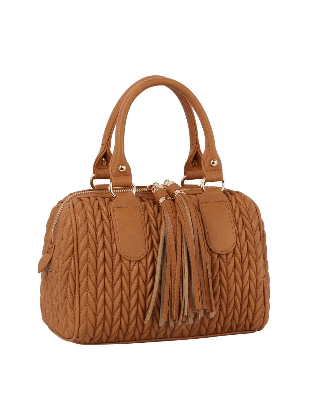 JY0499 Lea Chevron Quilted Satchel With Tassel