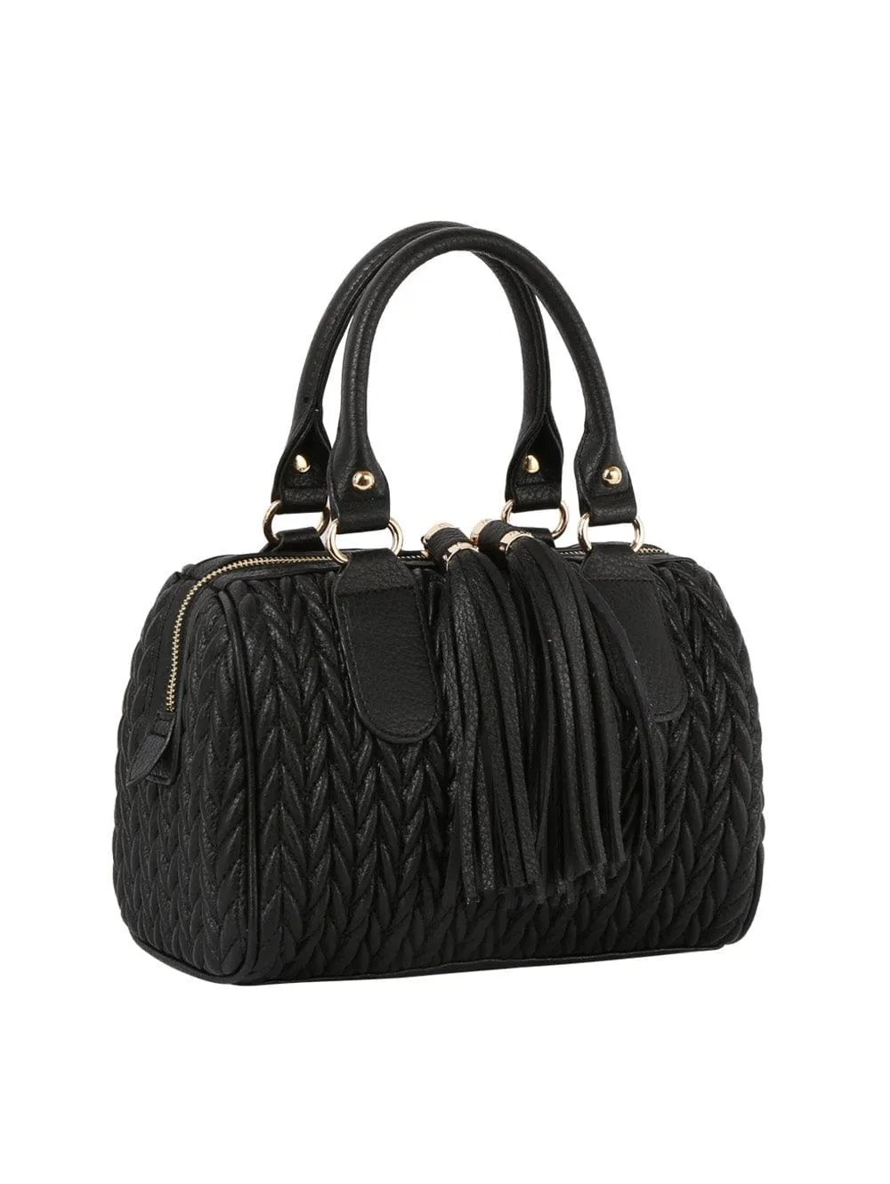 JY0499 Lea Chevron Quilted Satchel With Tassel