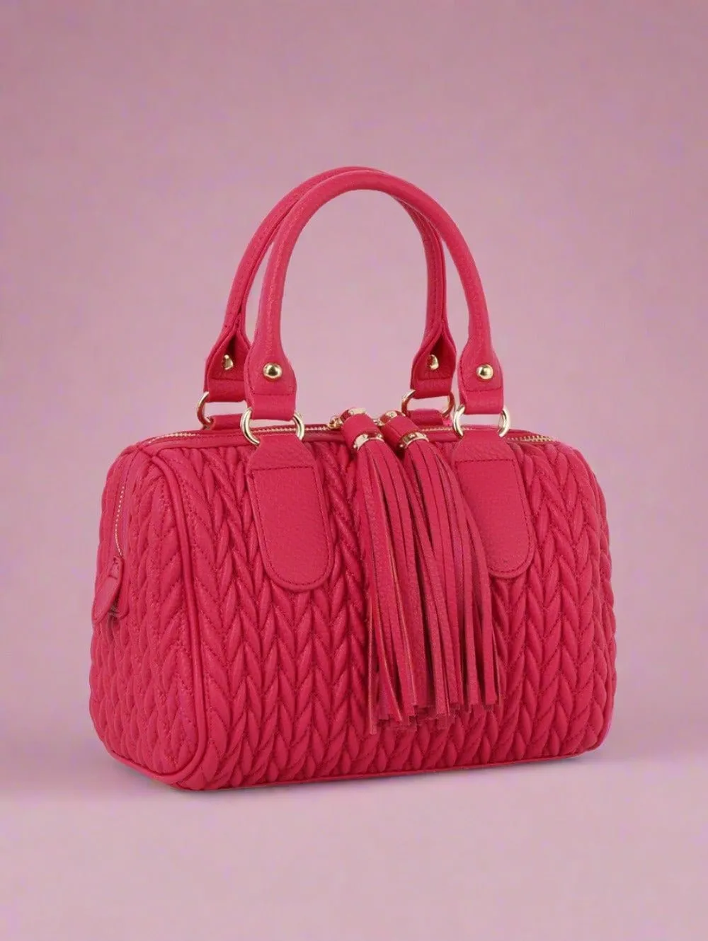 JY0499 Lea Chevron Quilted Satchel With Tassel