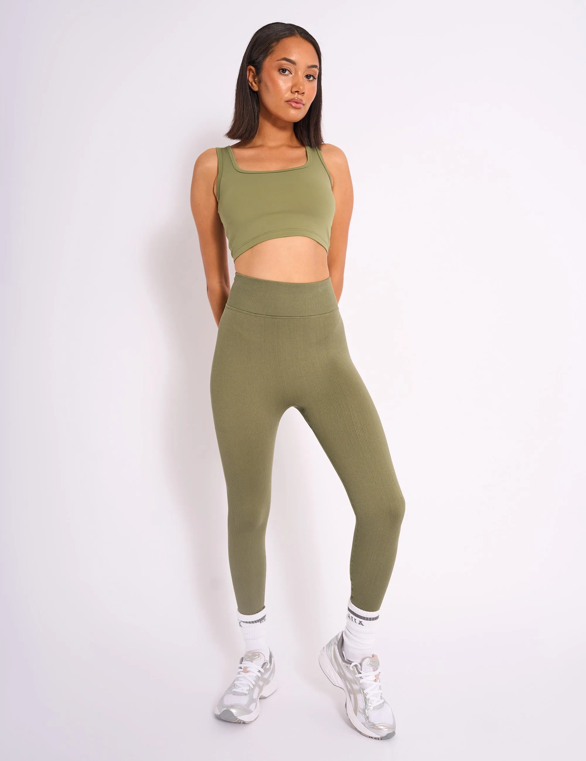 Kaiia Premium Ribbed Legging Khaki