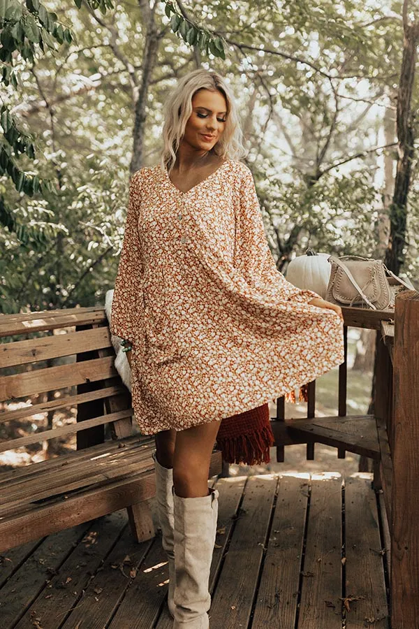 Keep Smiling Floral Shift Dress in Rust