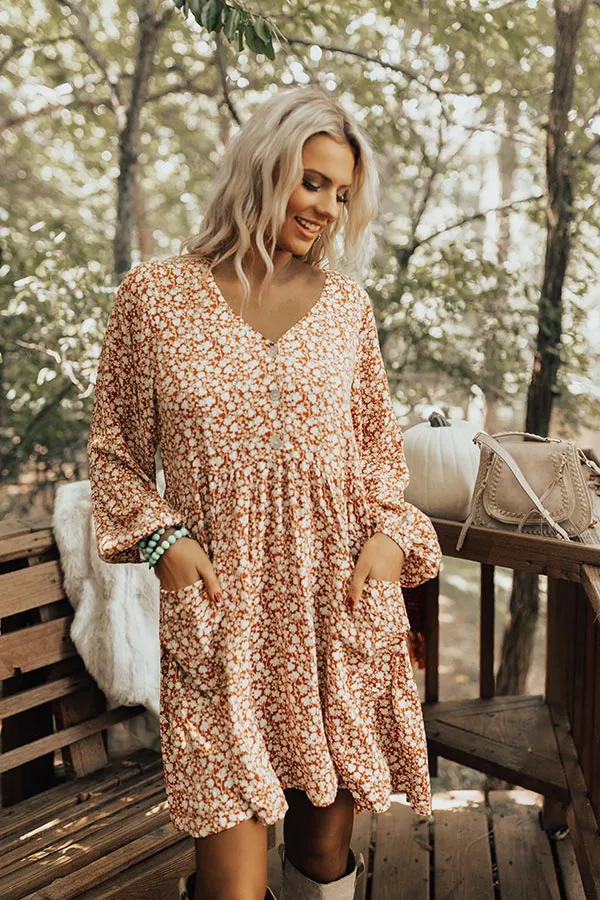 Keep Smiling Floral Shift Dress in Rust