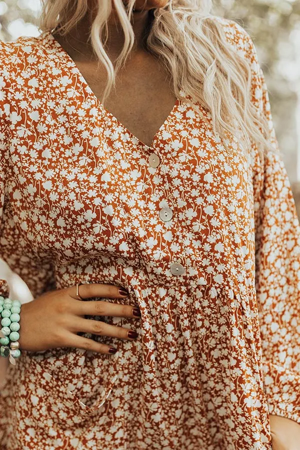 Keep Smiling Floral Shift Dress in Rust