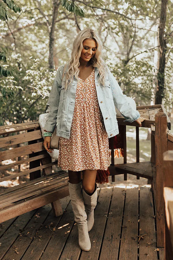 Keep Smiling Floral Shift Dress in Rust